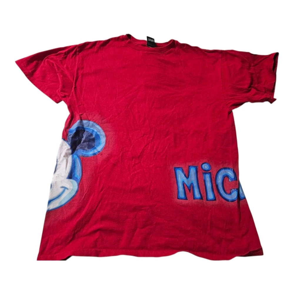 Vintage Mickey Unlimited Red Graphic Tee By Jerry Leigh Airbrush Style Large